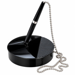 Stylo à bille sur socle avec chaînette chromée