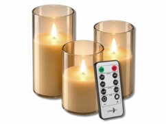 3 bougies LED télécommandées en verre avec intensité variable - coloris or