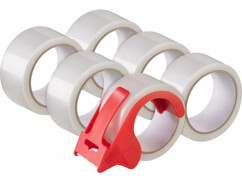 Dévidoir de ruban adhésif compact avec 6 rouleaux transparents