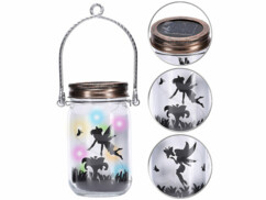 Lanterne solaire LED motif fée vue de face avec vignettes détails