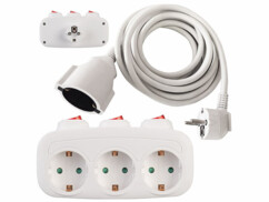 Multiprise murale 3 prises avec interrupteurs et rallonge 80 cm
