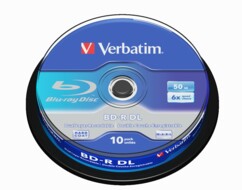 10 Blu Ray DL Type LTH - 50 Go spindle Verbatim