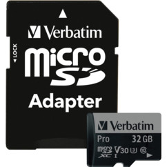 Carte Micro SDHC Verbatim Pro Class 10 avec adaptateur SD - 32 Go