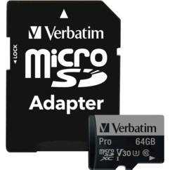 Carte micro SDXC Verbatim Pro avec adaptateur SD - 64 Go