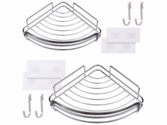 2 tablettes d'angle adhésives de douche avec 4 crochets