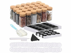 24 flacons à épices 120 ml avec étiquettes et couvercles en bambou