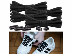 4 paires de lacets élastiques sans noeuds et mise en situation sur une paire de basket