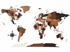 Carte du monde murale adhésive 3D en bois
