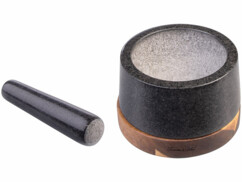 Mortier Ø 14 cm et pilon en granit avec support en bois