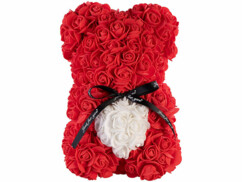 Ourson en roses rouges artificielles avec boîte cadeau