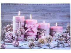 Tableau lumineux effet flamme "Bougies et rose"