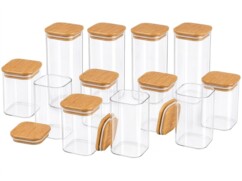 Douze bocaux en verre Rosenstein couvercles bambou dont trois ouverts