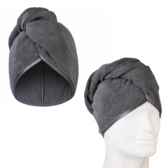 2 serviettes turbans en microfibres pour cheveux - coloris gris