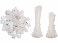 200 serre-câbles avec 100 supports autocollants - coloris blanc