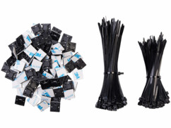 200 serre-câbles avec 100 supports autocollants - coloris noir