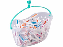48 pinces à linge en 3 couleurs avec panier