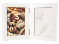 Cadre photo bébé pliable avec kit pour moulage pieds et mains