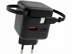 Chargeur secteur GaN USB-A/USB-C 65 W avec câble USB-C extensible