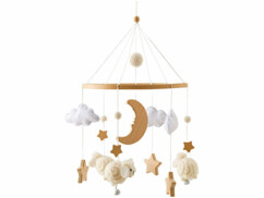 Mobile en bois pour bébé avec étoiles, nuages et moutons