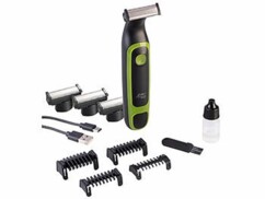 Pack avec rasoir sans fil, 3 lampes de rechanges, 4 sabots, brosse, bouteille d'huile, câble de chargement USB et mode d'emploi en français