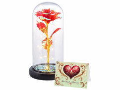 Rose artificielle translucide sous cloche avec LED - coloris rouge