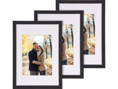 3 cadres photo A4 en bois et verre acrylique - coloris noir