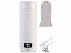 Bouilloire de voyage 500 ml et gourde isotherme vue de face avec bouchon dévissé