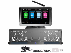 Caméra de recul solaire sans fil avec écran compatible CarPlay/Android Auto