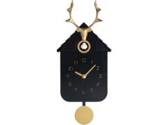 Horloge à coucou en bois avec tête de cerf - noir et doré