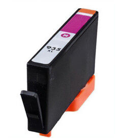 Cartouche d’encre remanufacturée HP 935M XL magenta noire avec protections orange sur fond blanc