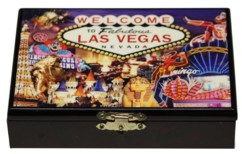 coffret de jeu en bois laqué avec peinture et 2 jeux de 52 cartes à jouer pour poker belote 421 black jack motif las vegas casinos mgm grand paris excalibur sphinx flamingo