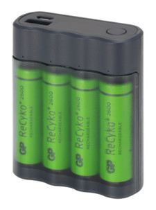 chargeur d'accus piles aa aaa avec 4 accus aa offerts et fonction powerbank gp anyway