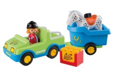 jouet bébé 1er age playmobil 1 2 3 voiture avec remorque et cheval 6958