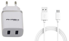 Chargeur USB secteur 2x 2,4 A - Blanc - Avec câble Micro USB