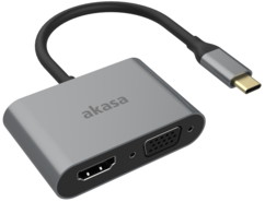Adaptateur multiport USB-C vers HDMI et VGA Akasa. Connecteurs HDMI et VGA