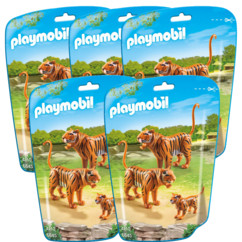 Jouet Playmobil collection Le Zoo - Couple de Tigres et leur bébé (n° 6645) - x5