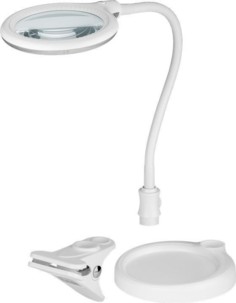 lampe loupe avec eclairage led et lentille grossissante 1,75 fixpoint avec col de cygne fixation pince ou socle
