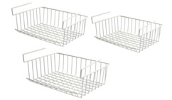 Trois paniers suspendus blancs pour le linge de 40 x 30 cm.