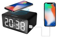radio reveil digital grand affichage avec chargeur usb et chargeur sans fil induction Qi pour iPhone x
