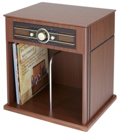 platine vinyle retro vintage en bois laqué bigben td104 avec rangement pour disques 33 45 tours