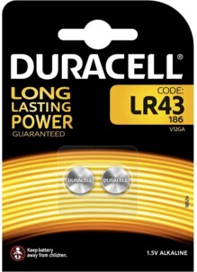 Pack de 2 piles alcalines 1,5 V type LR43 Duracell.