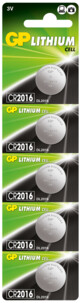 Pack de 5 piles bouton lithium CR2016 GP sous blister