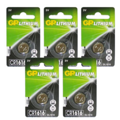 5 piles bouton Lithium CR1616 3V dans leur emballage vue de face
