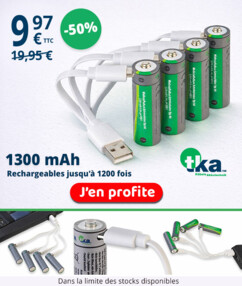 4 accus li-ion AA 1300 mAh avec port de chargement USB-C