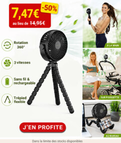 Ventilateur sans fil 360° avec trépied flexible