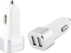Adaptateur allume-cigare blanc et gris avec deux ports USB-A