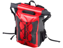 sac a dos etanche 20 L rouge spécial trekking randonnée en toile pvc semptec avec poches bouteilles et sac de couchage