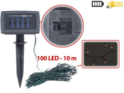 guirlande lumineuse etanche 10 m 100 led blanc chaud avec chargeur solaire et detecteur d'obscurité lunartec