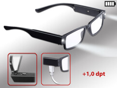 lunettes de lecture mixtes noires avec mini lampes LED et verres dioptrie +1,0 Pearl