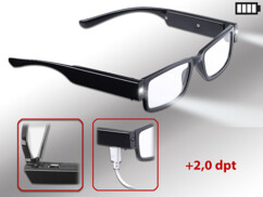 lunettes de lecture mixtes noires avec mini lampes LED et verres dioptrie +2,0 Pearl